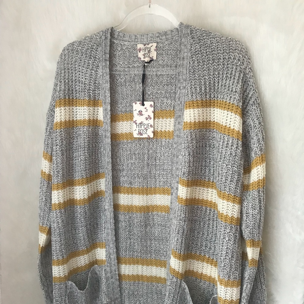 Grey and Yellow Striped Cardigan Size S And M NWT - Picture 8 of 8